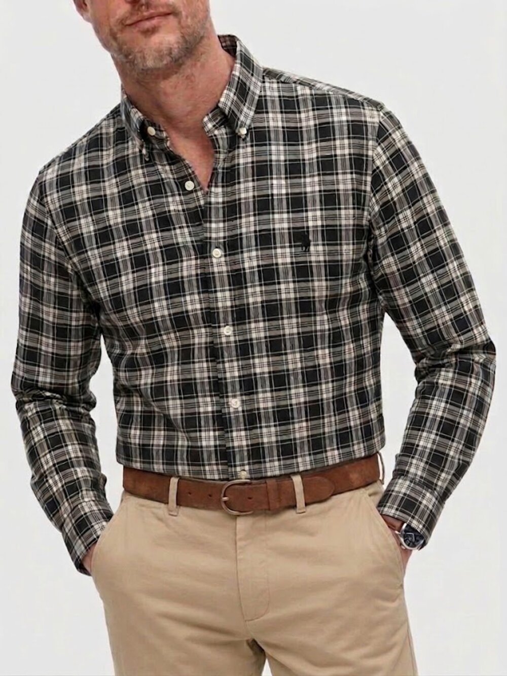 Polo Ralph Lauren Classic Black White Plaid Button Down Shirt Black Pony Size S